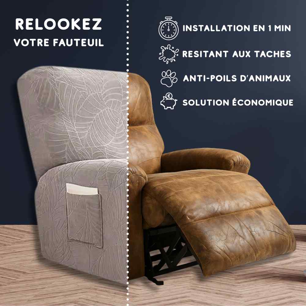 Installation de cette Housse Fauteuil Relax 100% imperméable taupe