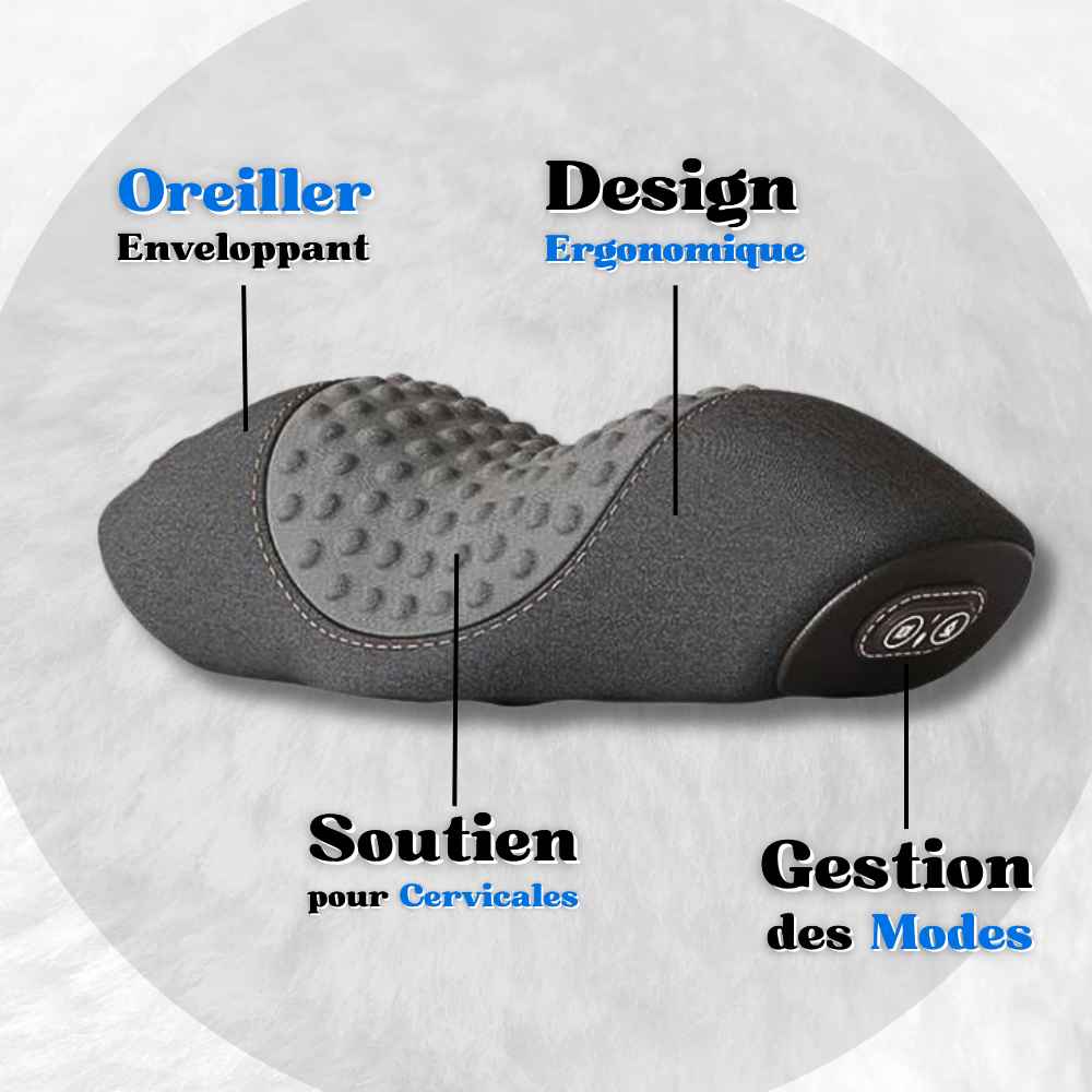 Coussin Chauffant Cervicales Pharmacie noir avec 4 détails clés
