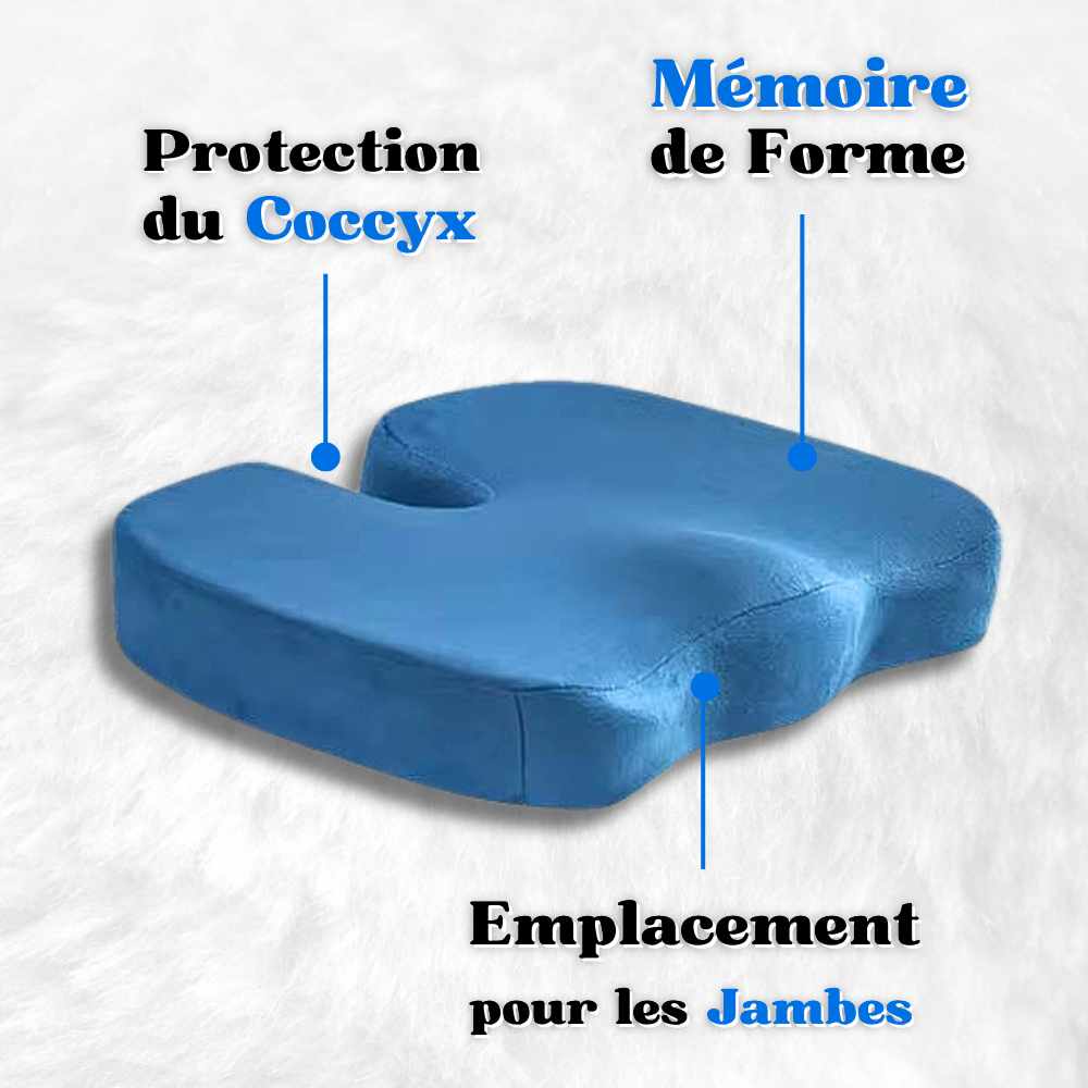 Coussin Coccyx mémoire de forme bleu en détail