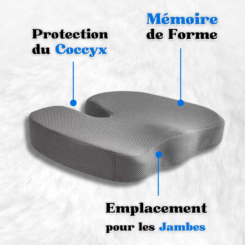 Coussin Coccyx mémoire de forme avec housse grise en détail