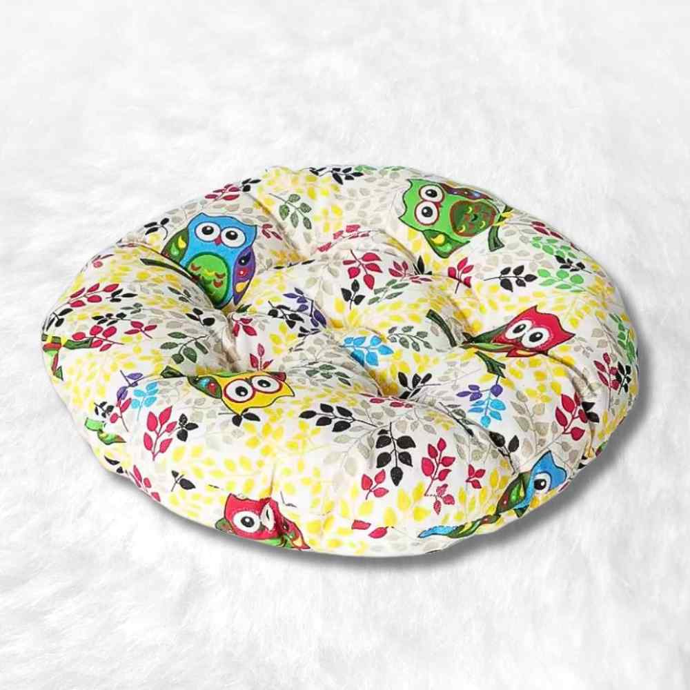 Coussin de Chaise Rond Hiboux jaune