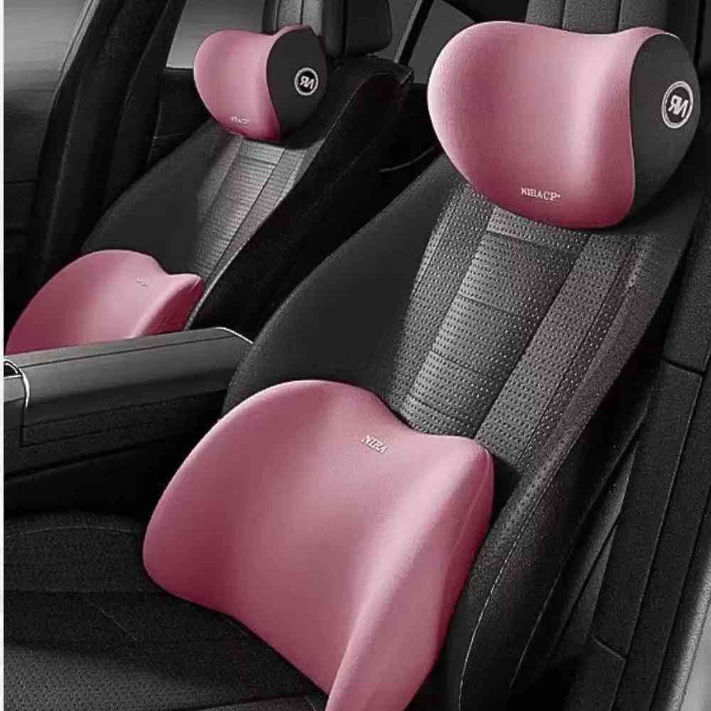 Coussin Lombaire Voiture Ergonomique rose sur 2 sièges