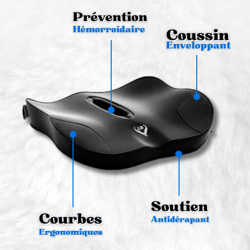 Coussin pour hémorroïdes en voiture noir à 4 détails