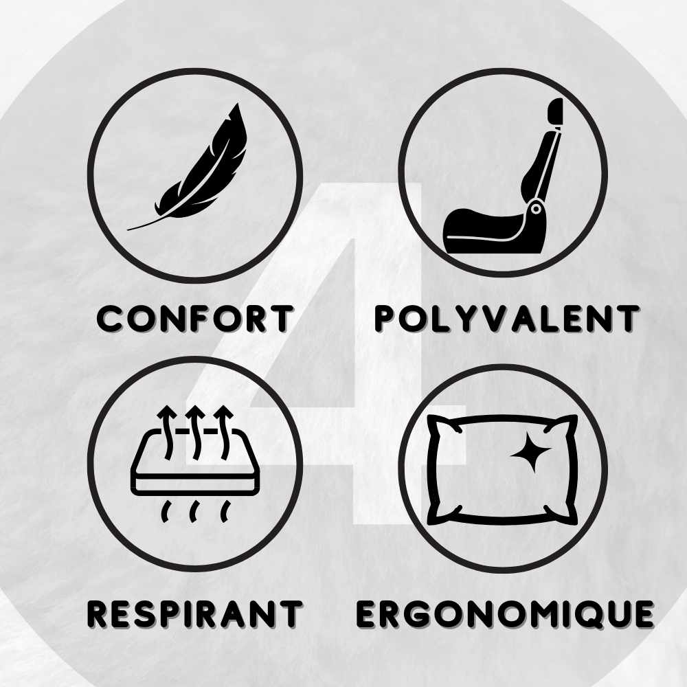 4 Points importants Coussin Rehausseur Voiture Ergonomique gris