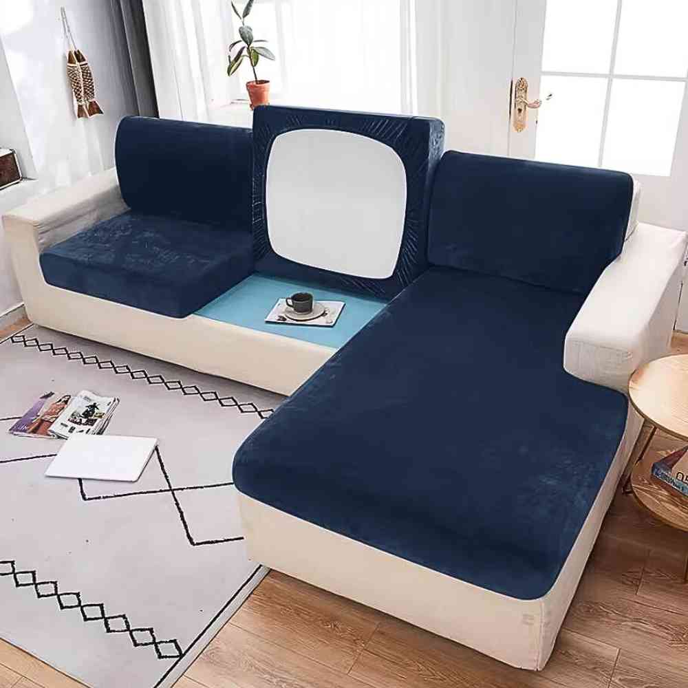 Housse Canapé d'Angle bleu marine dans un salon