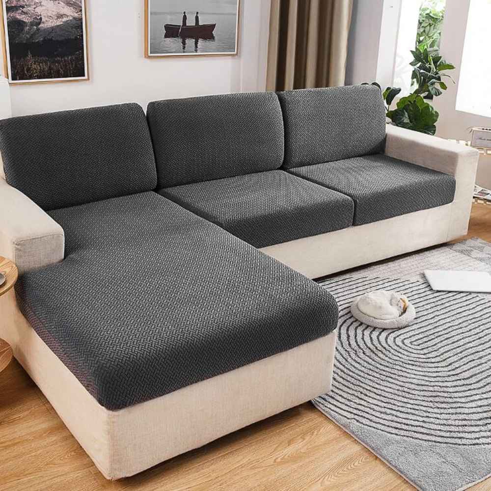 Housse de Canapé Extensible gris foncé dans un salon