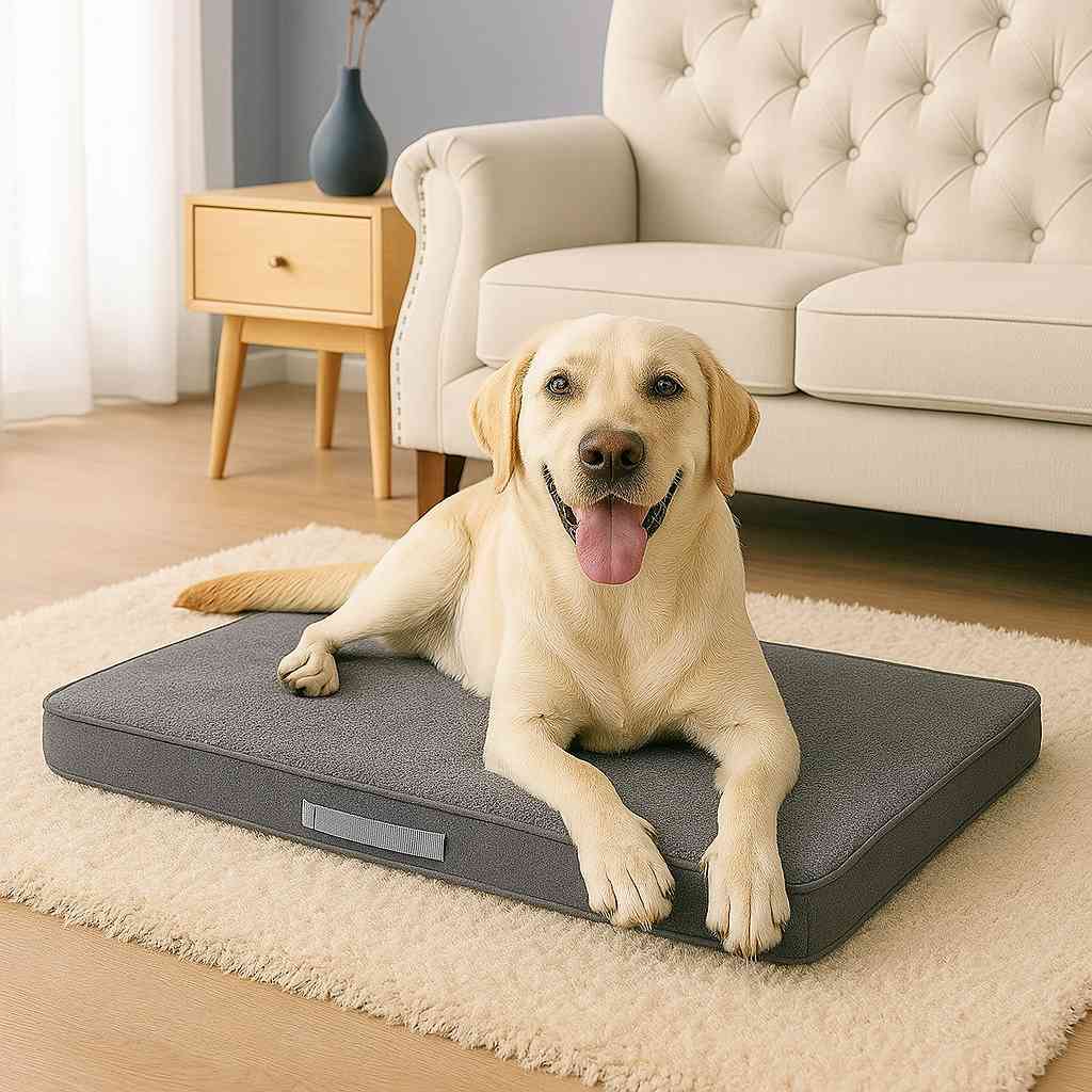 un chien sur le Matelas Mémoire de Forme pour Chien gris