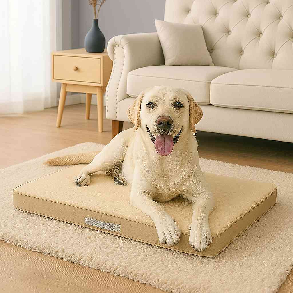 Matelas Mémoire de Forme pour Chien beige dans un salon