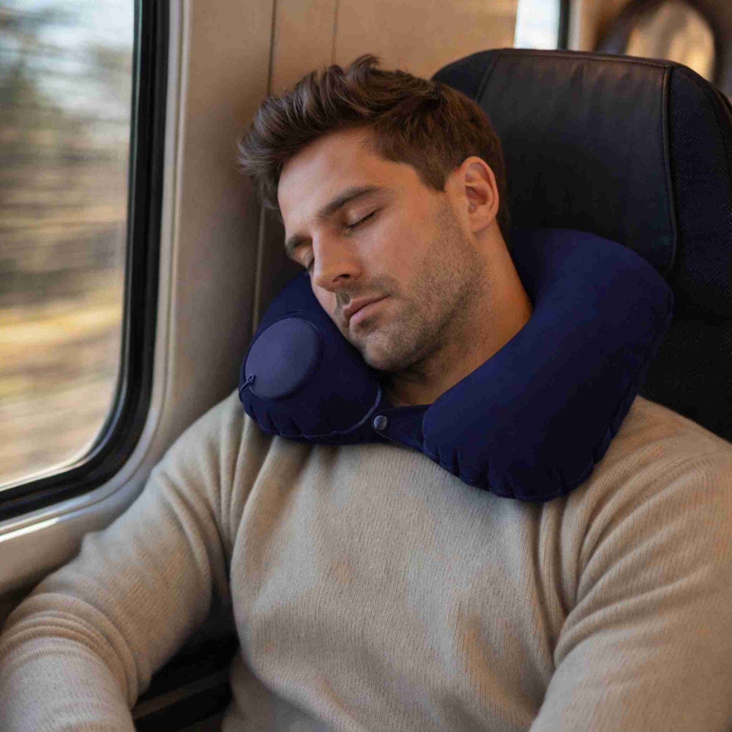 Un homme porte le Coussin Avion Gonflable​ Facile marine
