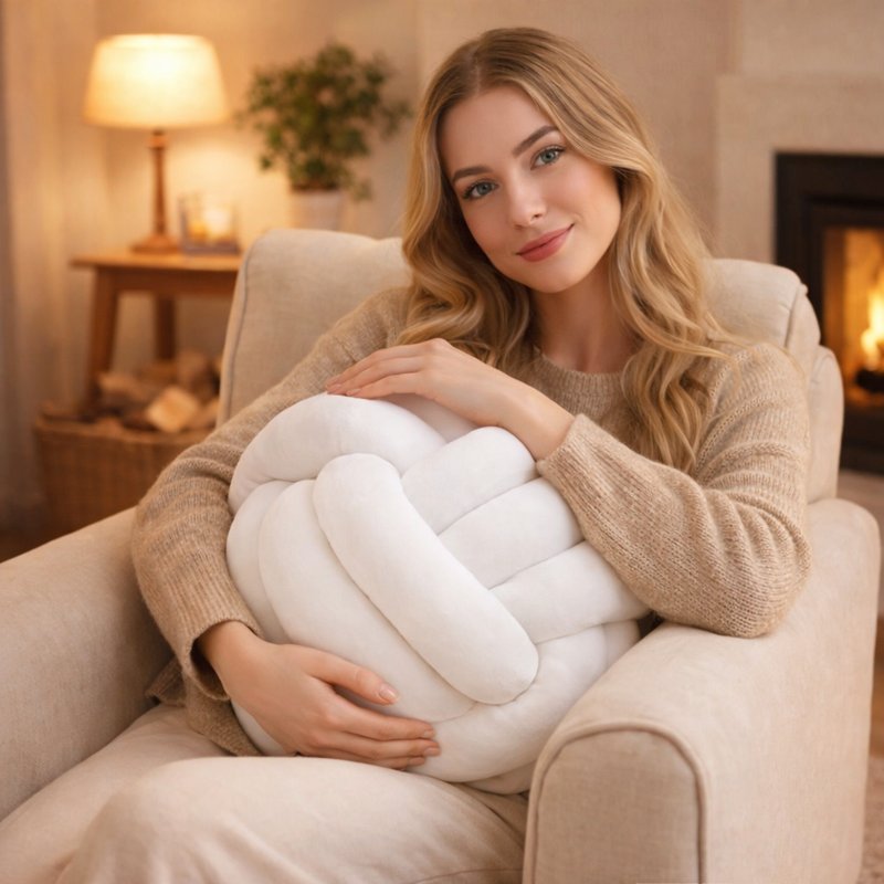 Une femme utilise le Coussin Noeud​ Blanc