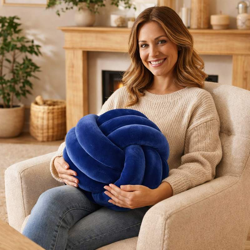 Une femme utilise le Coussin Noeud​ Bleu marine