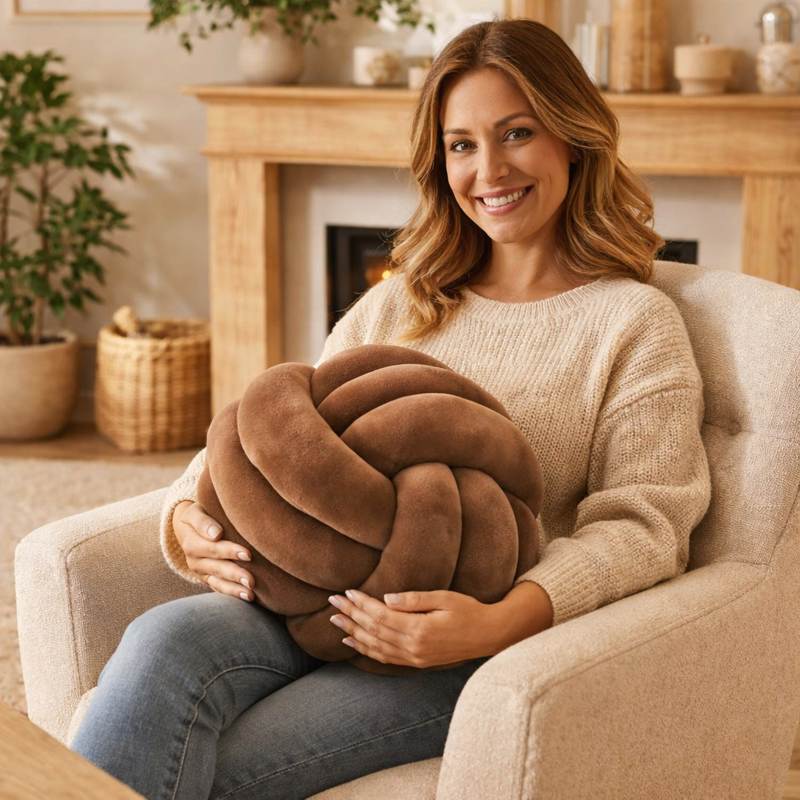 Une femme utilises le Coussin Noeud​ Marron