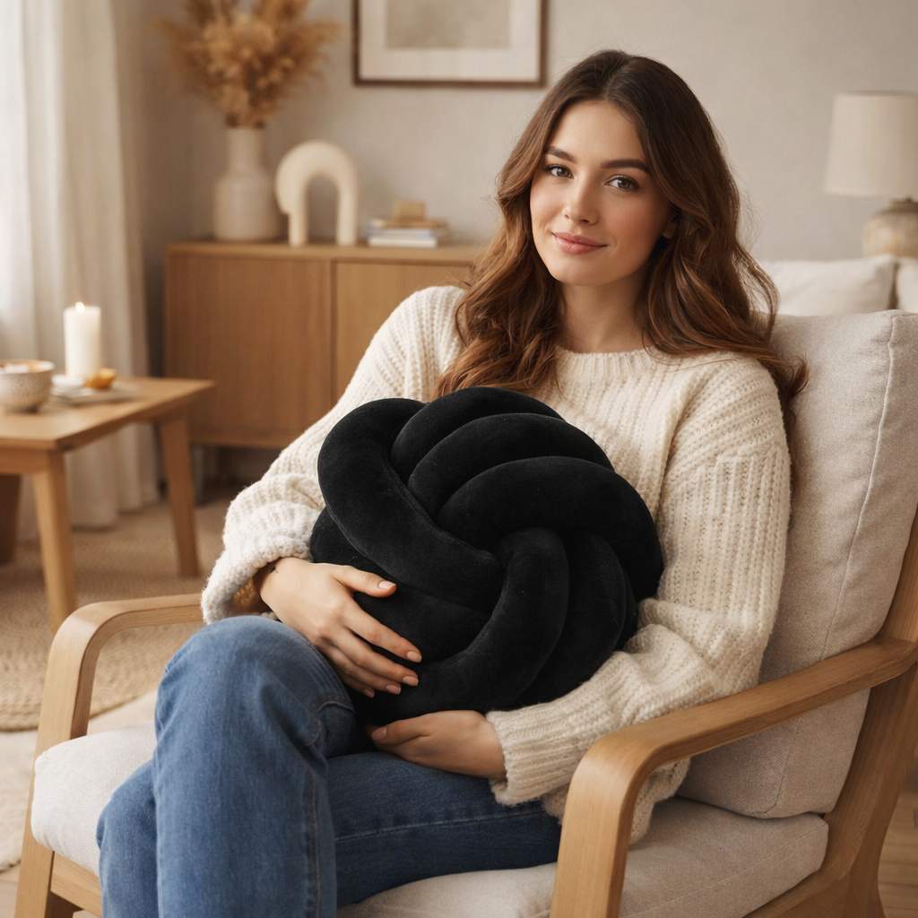 Une femme utilise le Coussin Noeud​ Noir