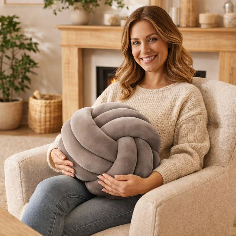 Une femme utilise le Coussin Noeud​ Taupe