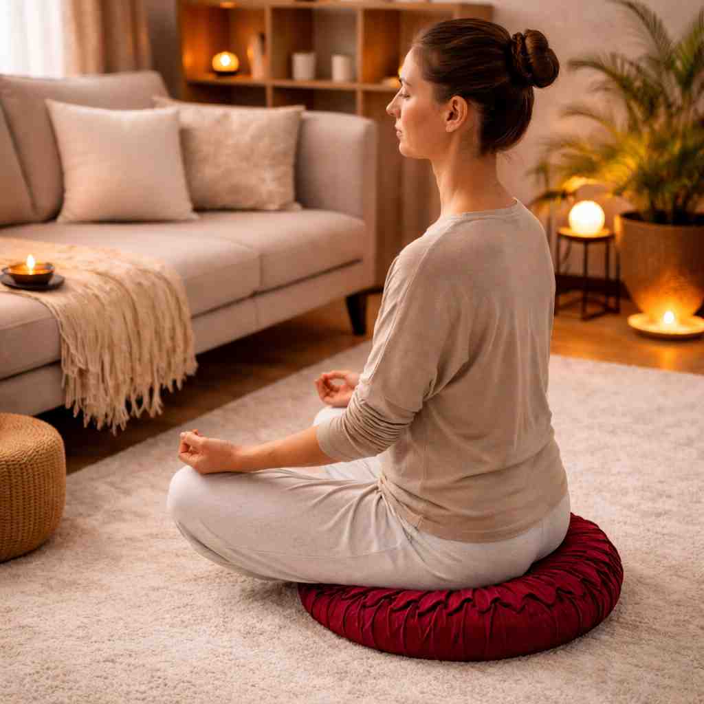 Une femme assise sur le Coussin Yoga Méditation Bordeaux