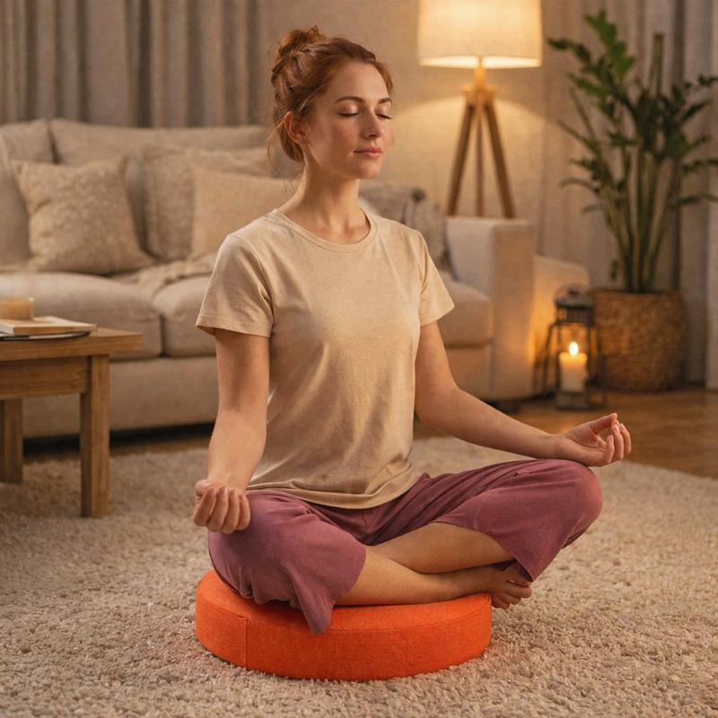 Une femme assise le Coussin Yoga d'Assise Orange