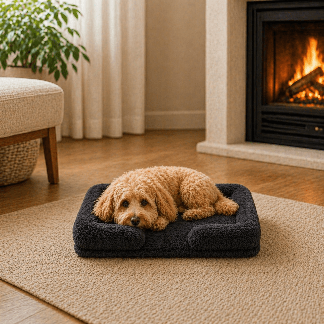 Un chien couché sur le Coussin chien Anti-stress & Déhoussable noir
