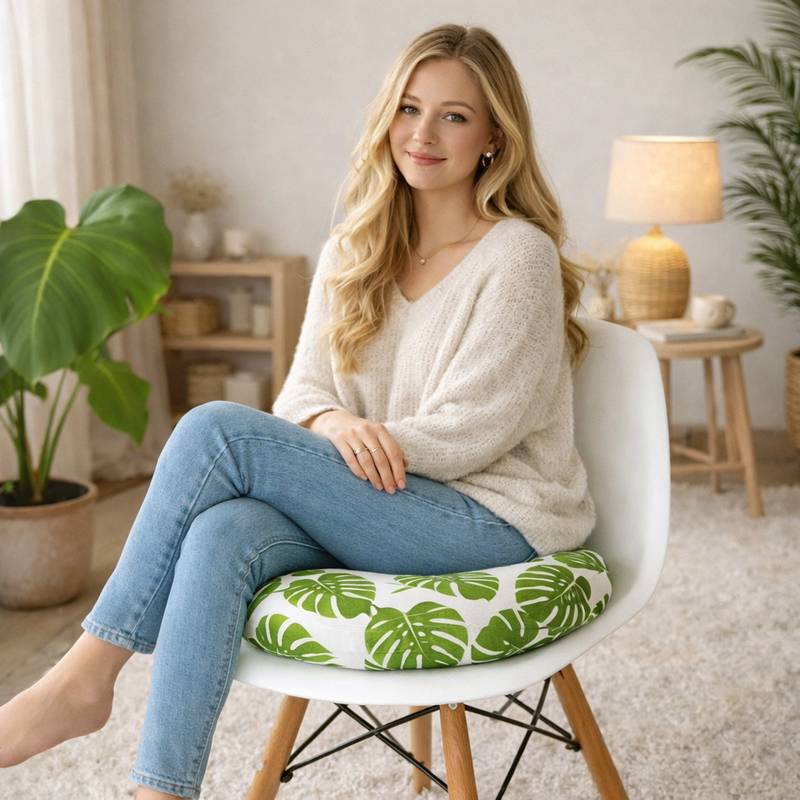  Une femme assise sur le Chaise Rond tropical dans une maison