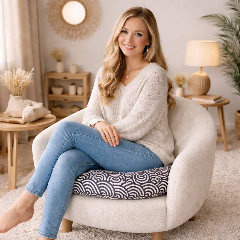 Une femme assise sur le Coussin de Chaise Rond vague
