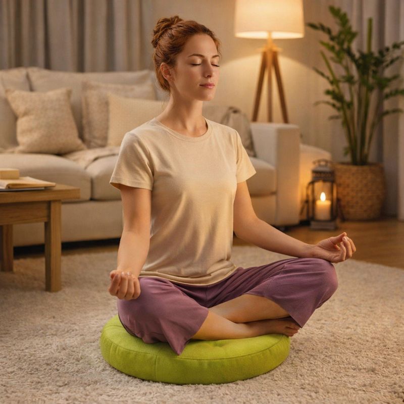 Une femme assise sur le Coussin de Méditation Zen vert 