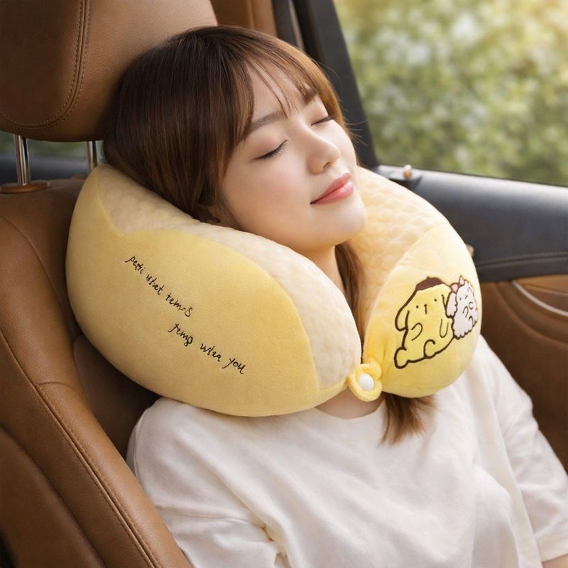 Une femme porte le Coussin de Voyage​ Mignon jaune