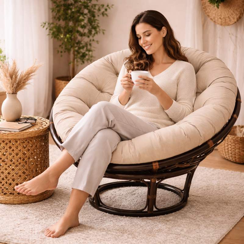 Femme Coussin pour Fauteuil en Rotin rond beige