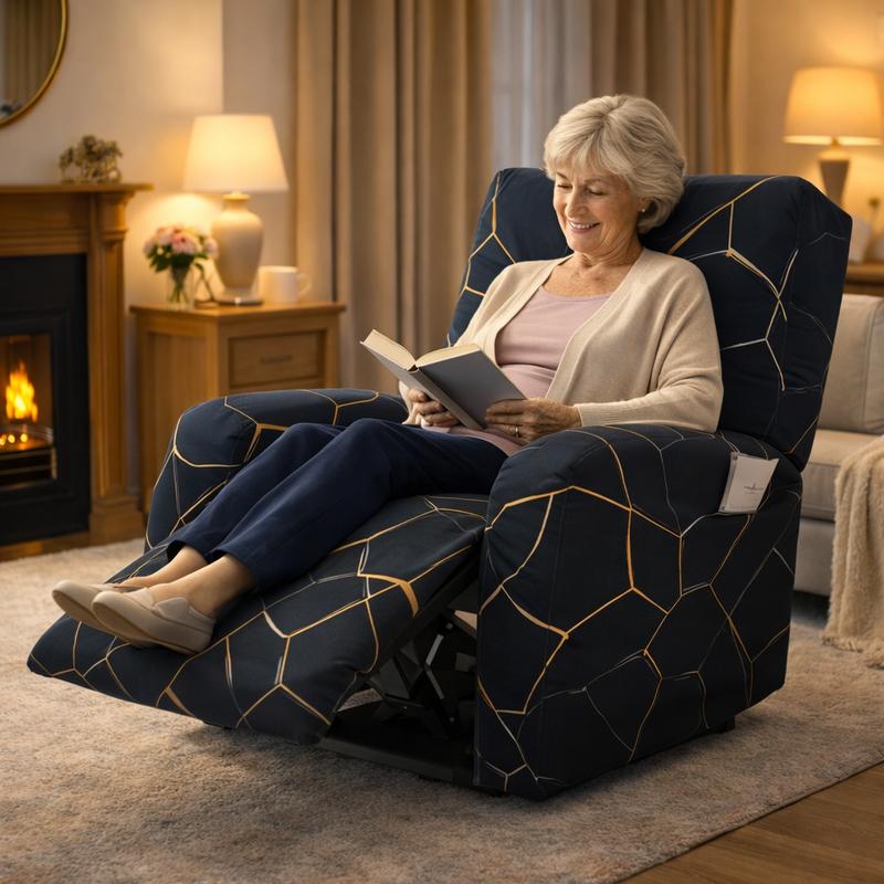 Une femme s'assoie sur la Housse Fauteuil Relaxant Futuristique