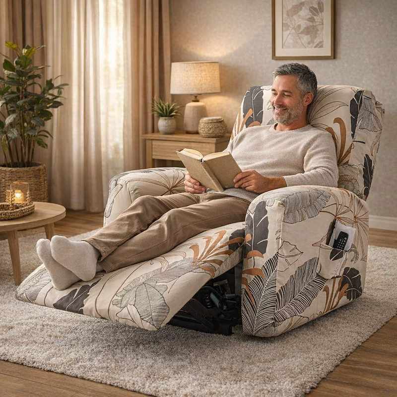 Un homme s'assoie sur la Housse Fauteuil Relaxation Savane