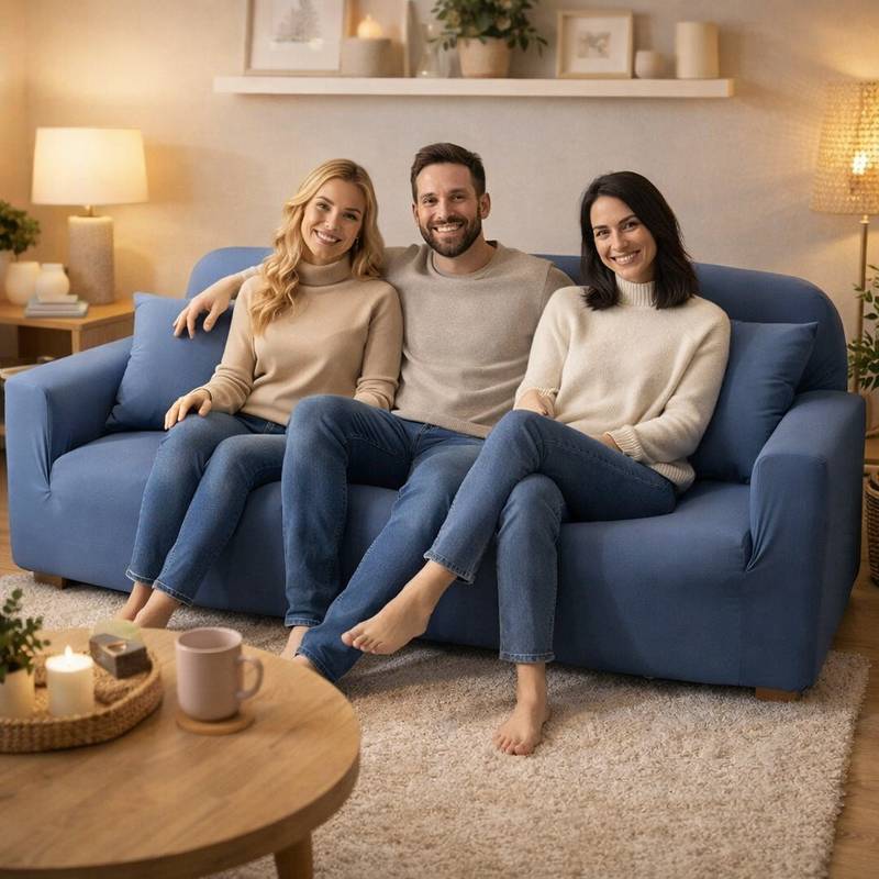 Famille Housse Canapé 3 Places bleue