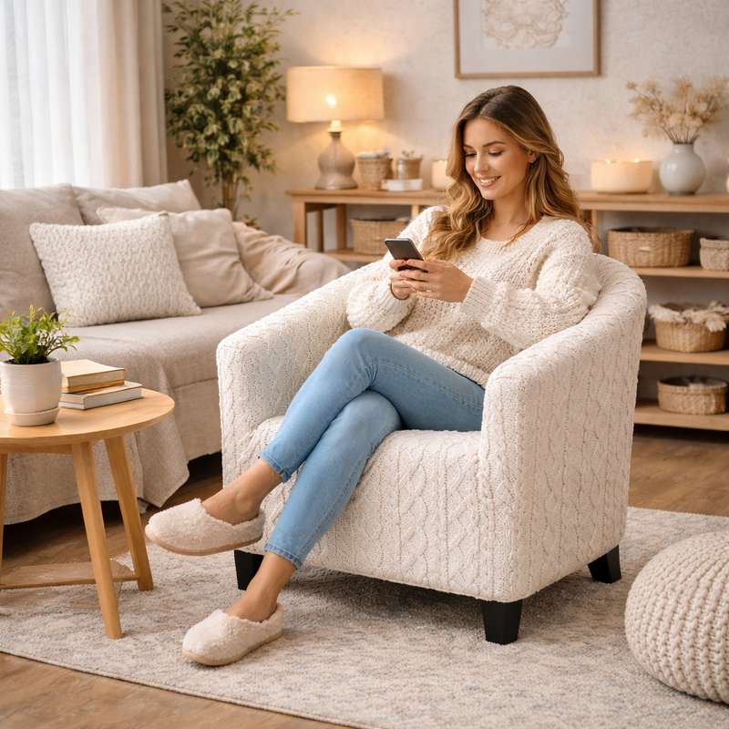 Femme Housse Fauteuil Cabriolet Tricot blanche