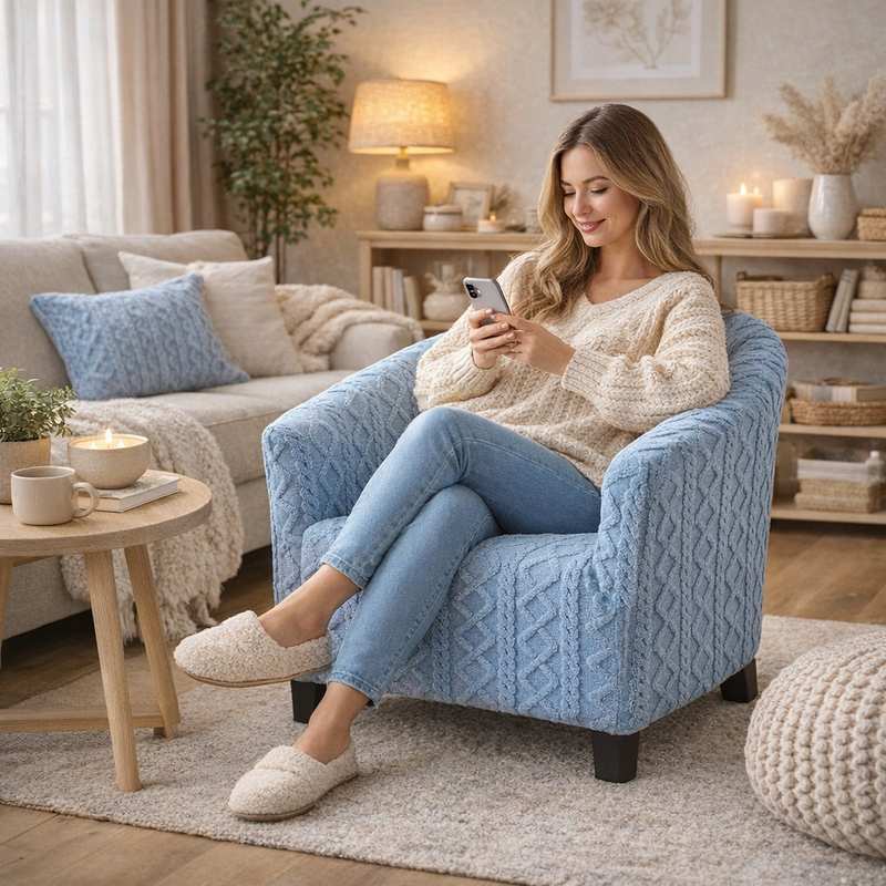 Femme Housse Fauteuil Cabriolet Tricot bleu