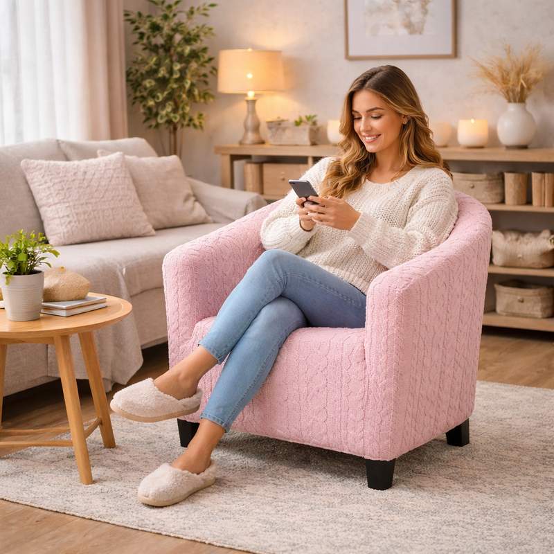 Femme Housse Fauteuil Cabriolet Tricot rose