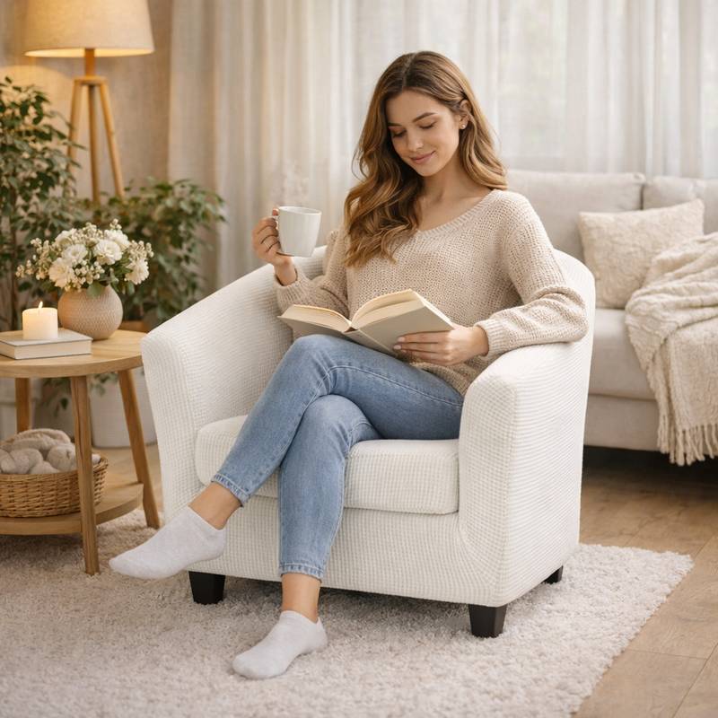 Femme Housse Fauteuil Club Cabriolet​ blanche