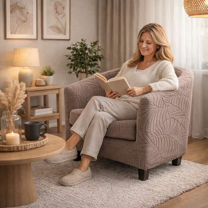 Femme Housse Fauteuil Crapaud Extensible taupe