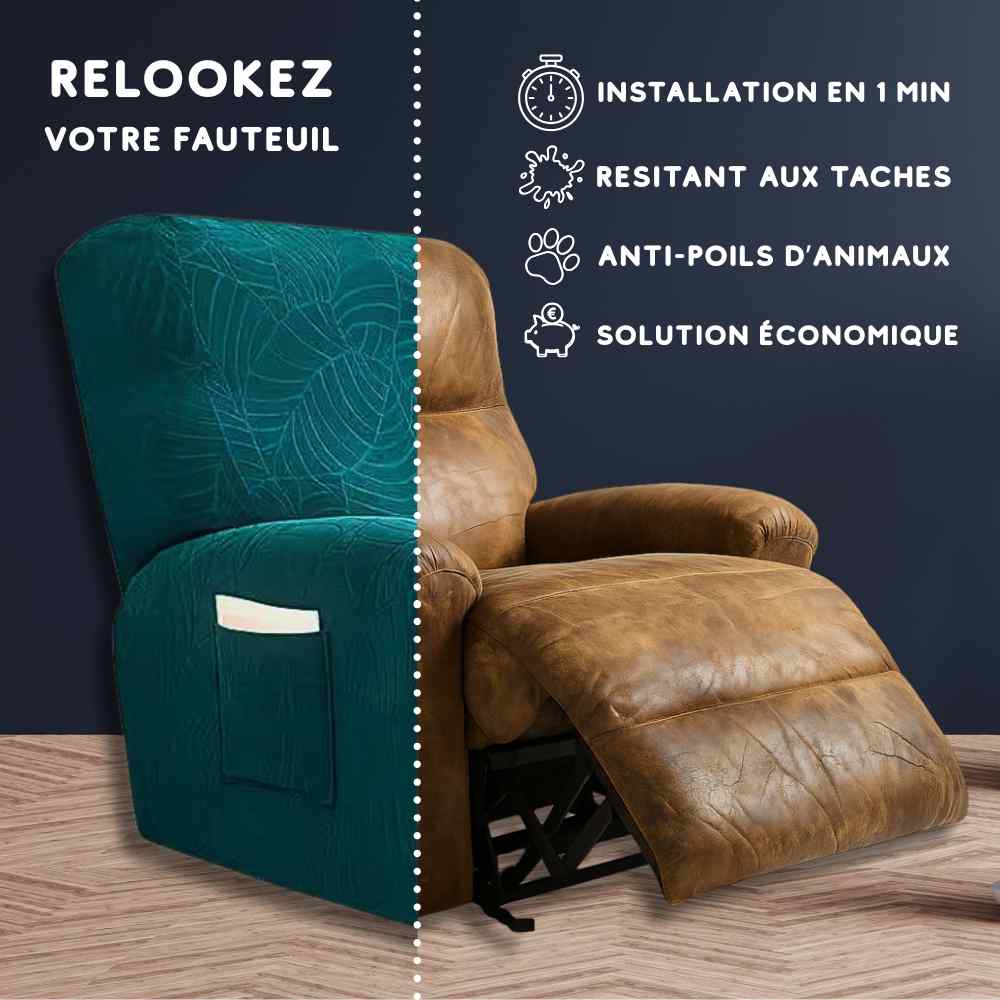 Installation de cette Housse Fauteuil Relax 100% imperméable bleu canard