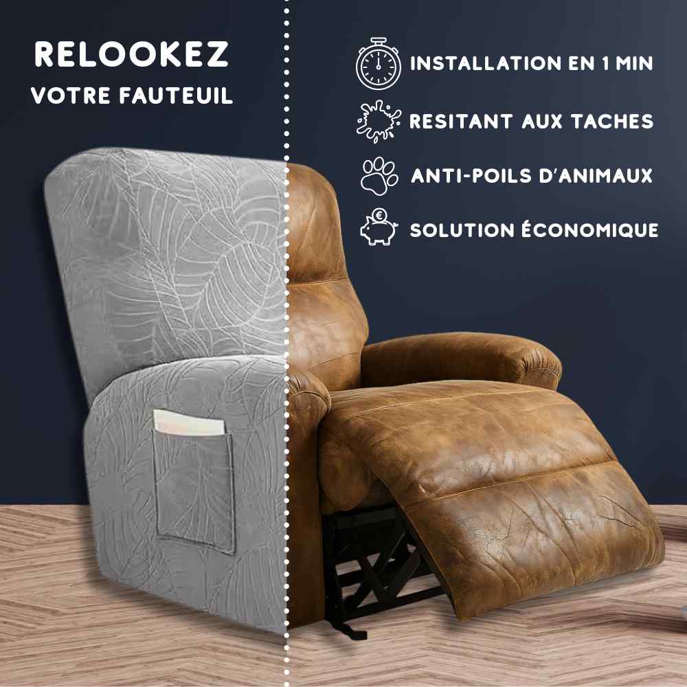 Installation de cette Housse Fauteuil Relax 100% imperméable grise clair