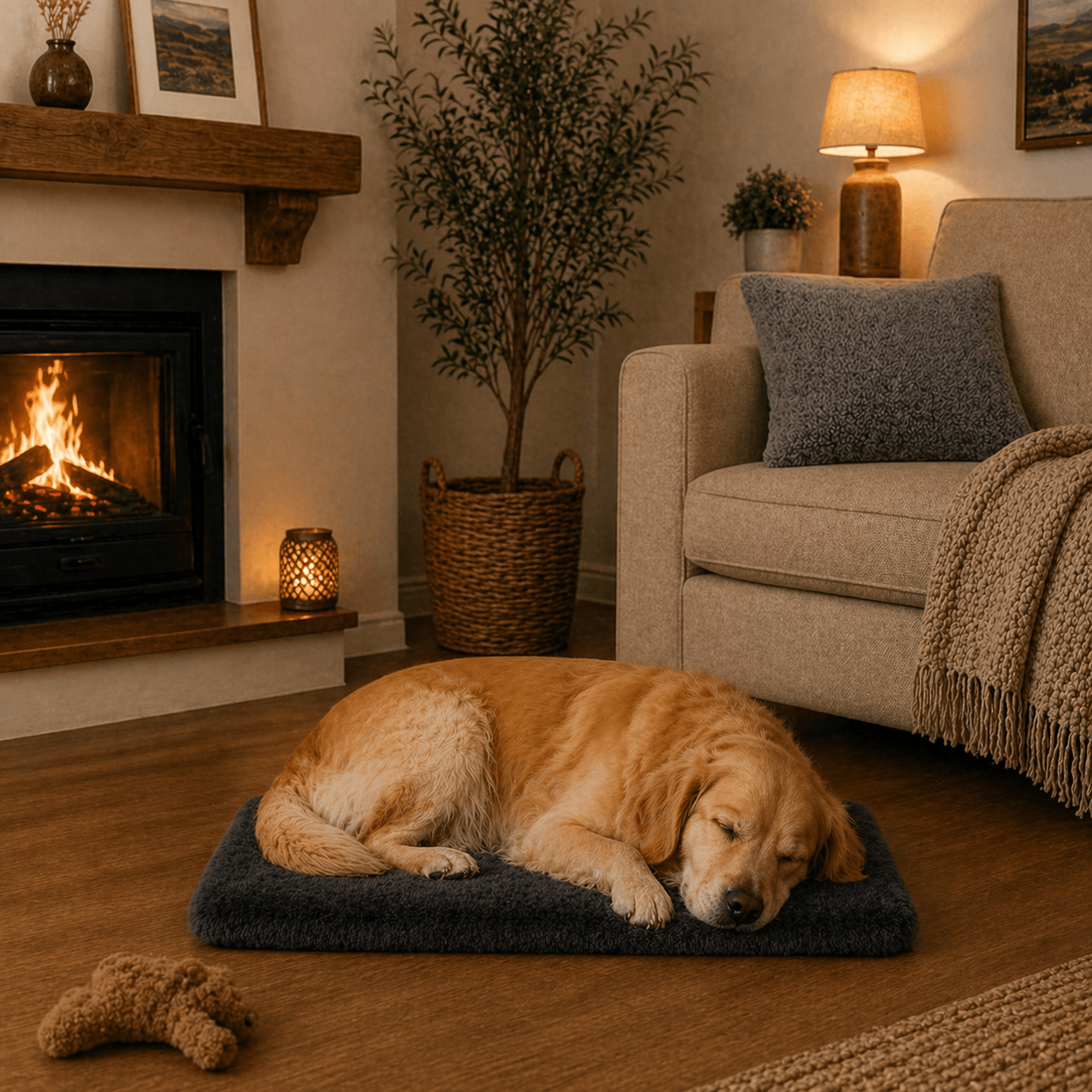 Un chien couché sur le Lit Coussin Déhoussable Noir pour Chien.