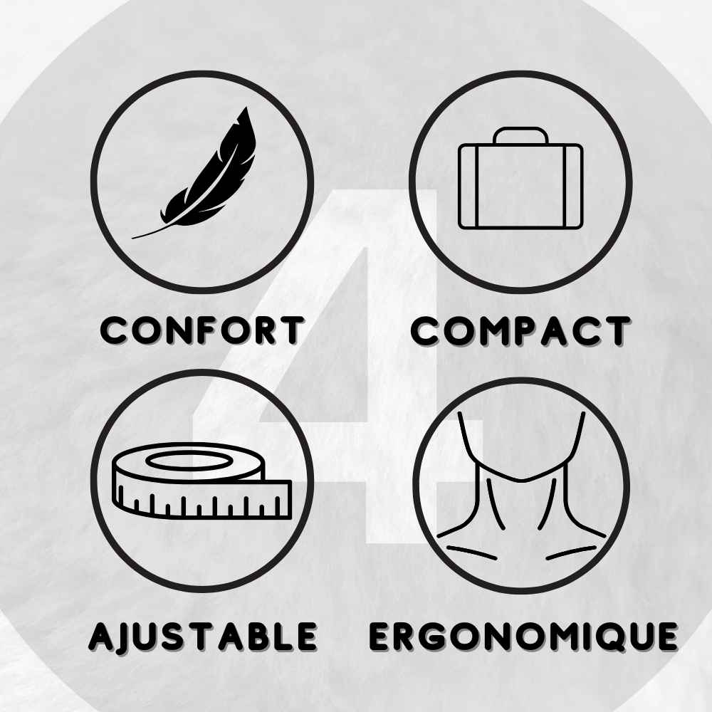 Détails 4 en 1 sur le Coussin Avion Mémoire de Forme​ gris