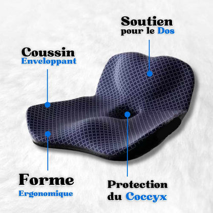 Coussin Coccyx massant pour voiture bleu en détail