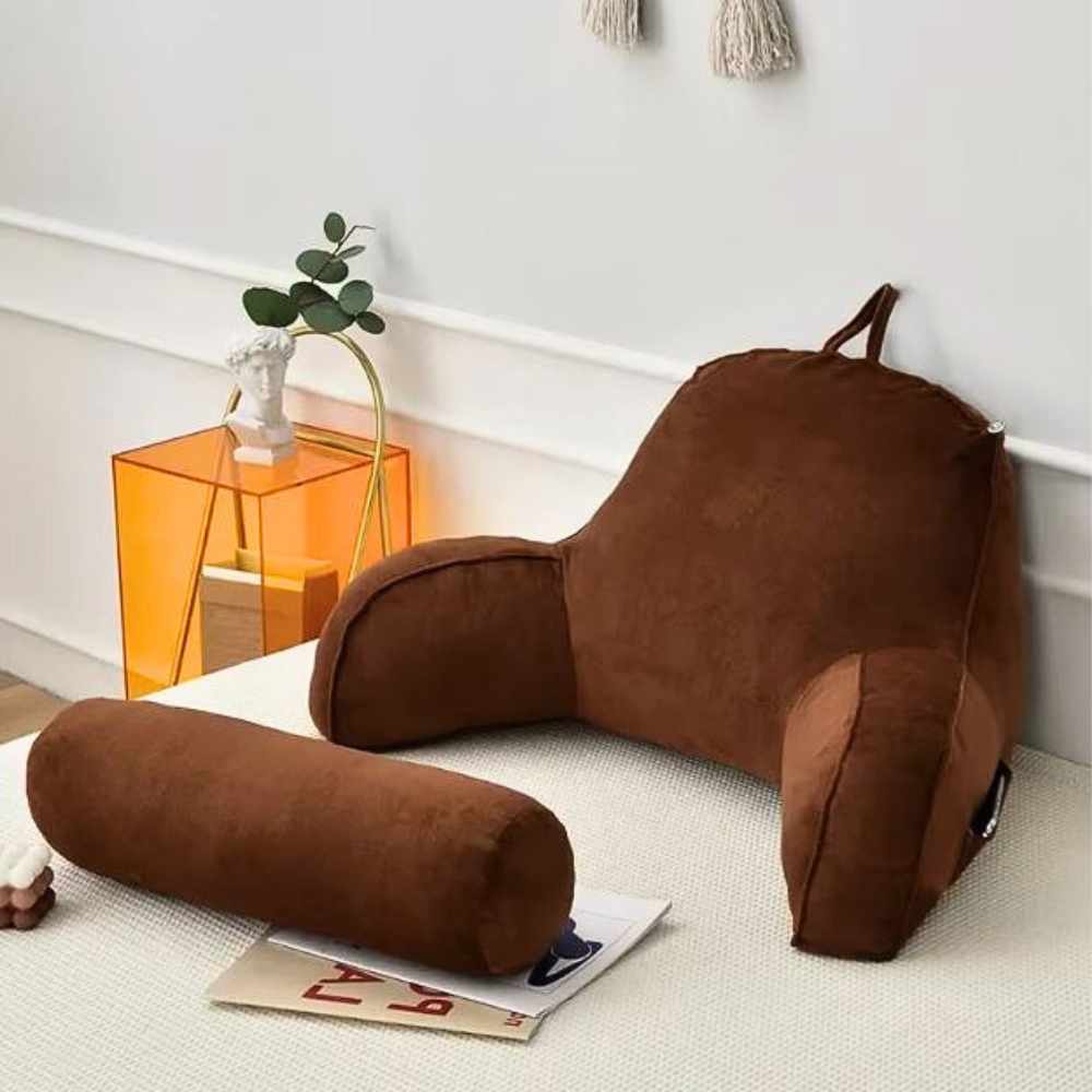 Coussin de Lecture à Accoudoirs support amovible Marron 