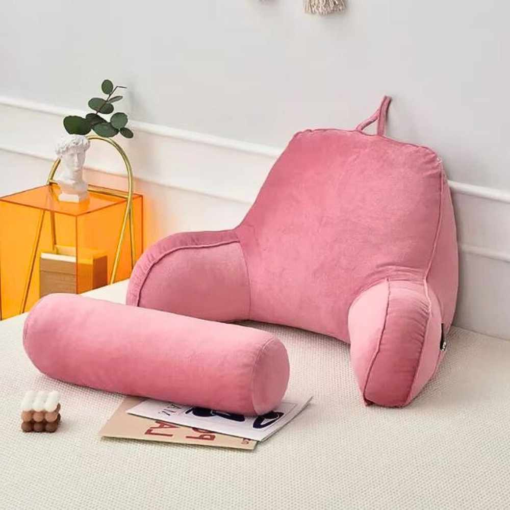 Coussin de Lecture à Accoudoirs Rose avec support amovible