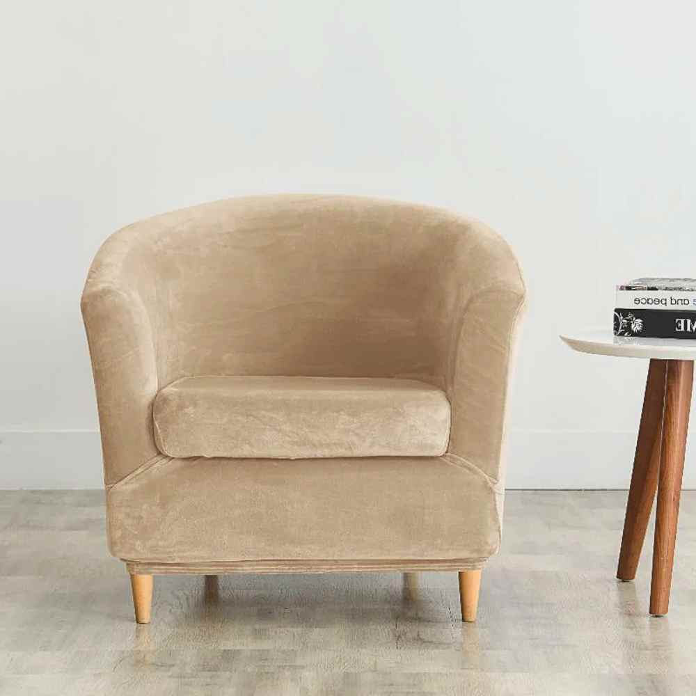 Housse Fauteuil Cabriolet Velours​ beige dans un salon